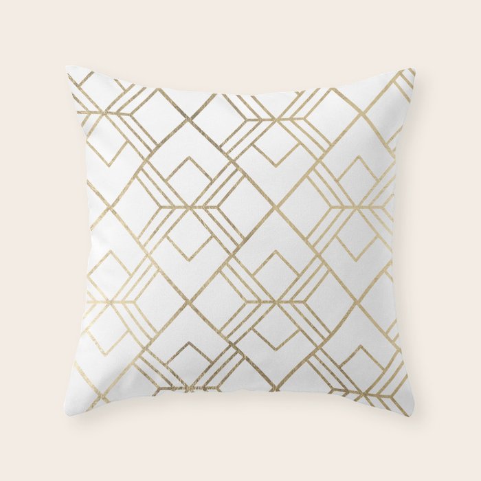 Geometrical white faux gold elegant stylish diamonds Throw Pillow Gallery Image 6