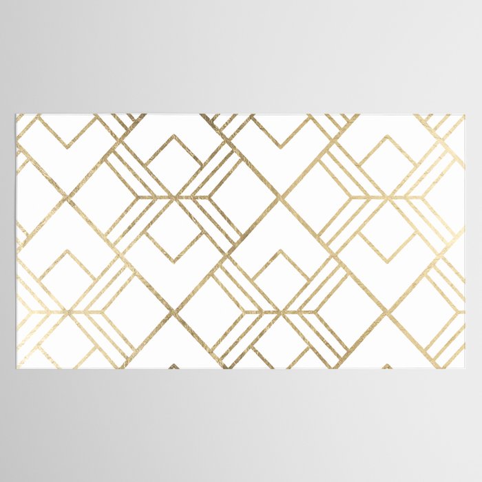 Geometrical white faux gold elegant stylish diamonds Tablecloth Gallery Image 2