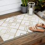 Geometrical white faux gold elegant stylish diamonds Outdoor Rug Gallery Image 2
