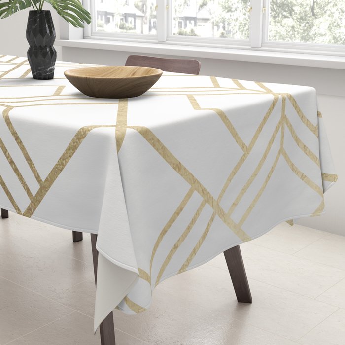 Geometrical white faux gold elegant stylish diamonds Tablecloth Gallery Image 3