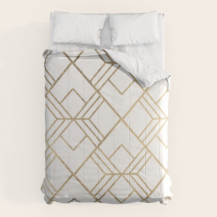 Geometrical white faux gold elegant stylish diamonds Comforter Gallery Image 6