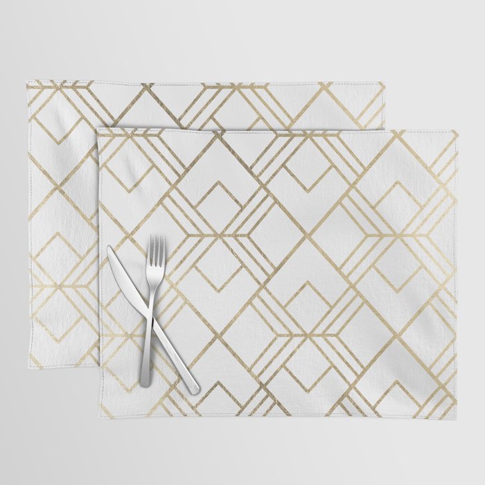 Geometrical white faux gold elegant stylish diamonds Placemat Gallery Image 1