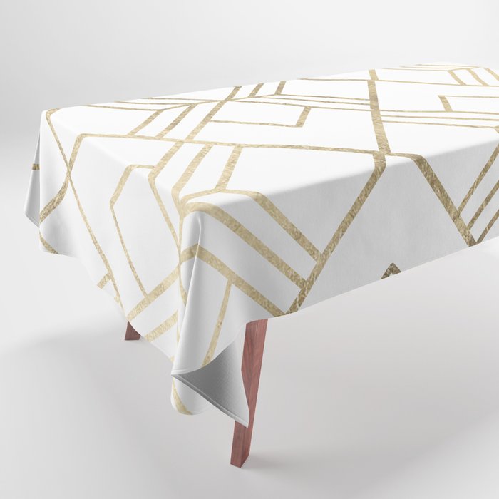 Geometrical white faux gold elegant stylish diamonds Tablecloth Gallery Image 1