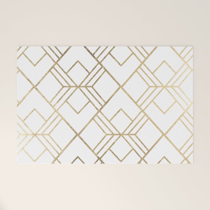 Geometrical white faux gold elegant stylish diamonds Welcome Mat Gallery Image 1