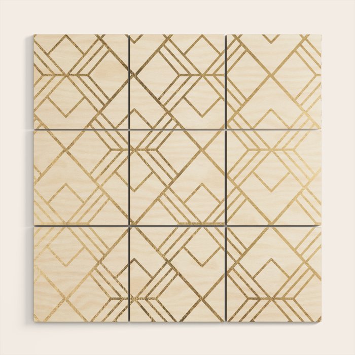 Geometrical white faux gold elegant stylish diamonds Wood Wall Art Gallery Image 1