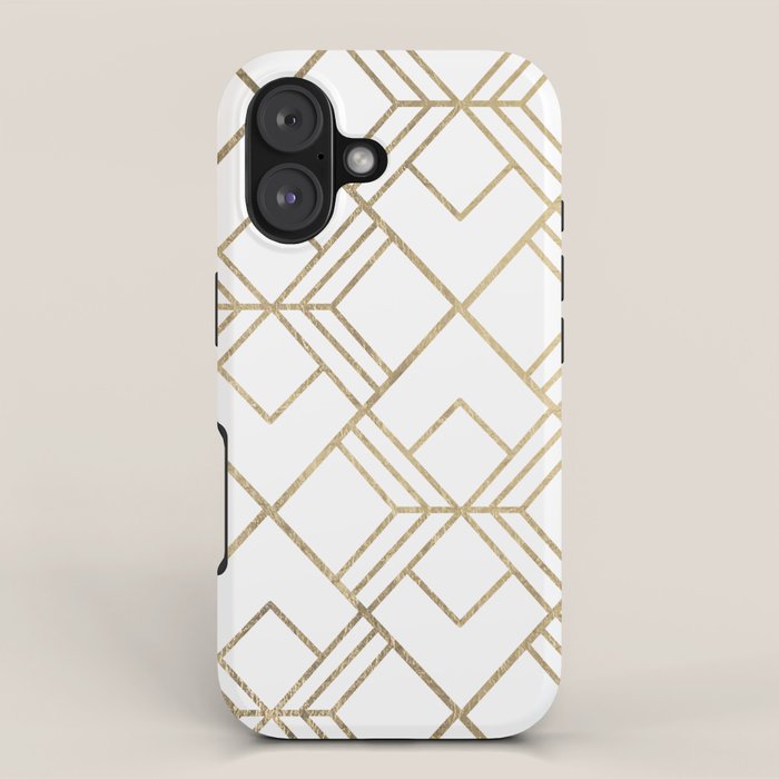 Geometrical white faux gold elegant stylish diamonds iPhone Case Gallery Image 1