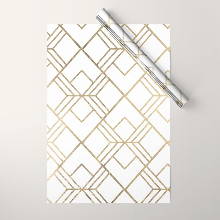 Geometrical white faux gold elegant stylish diamonds Wrapping Paper Gallery Image 1
