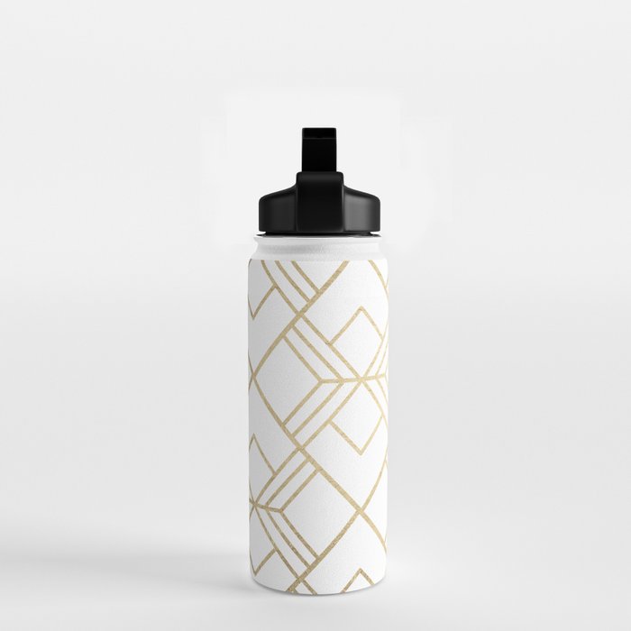 Geometrical white faux gold elegant stylish diamonds Water Bottle Gallery Image 2