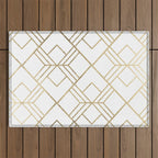 Geometrical white faux gold elegant stylish diamonds Outdoor Rug Gallery Image 1