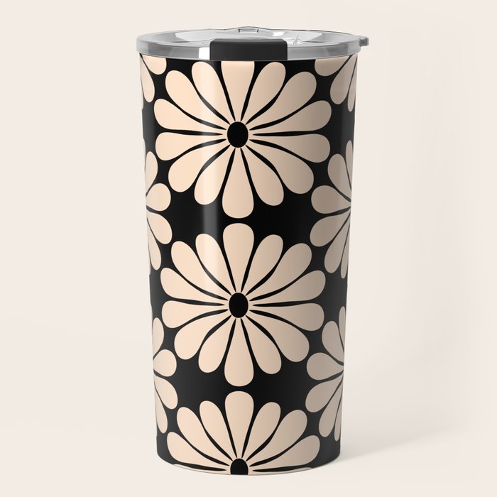 Black and White Retro Modern Daisy Travel Mug Gallery Image 1
