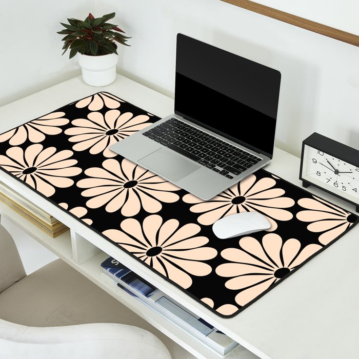 Black and White Retro Modern Daisy Desk Mat Gallery Image 2