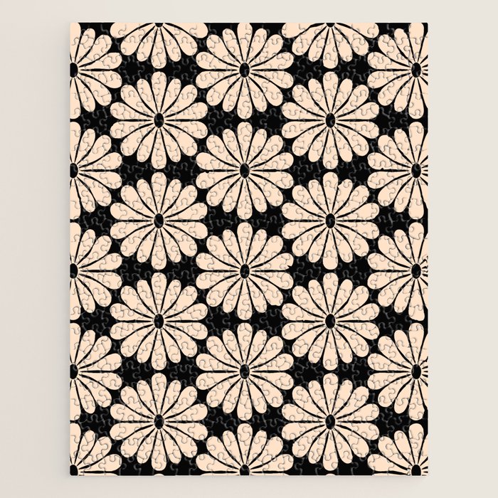 Black and White Retro Modern Daisy Jigsaw Puzzle Gallery Image 1