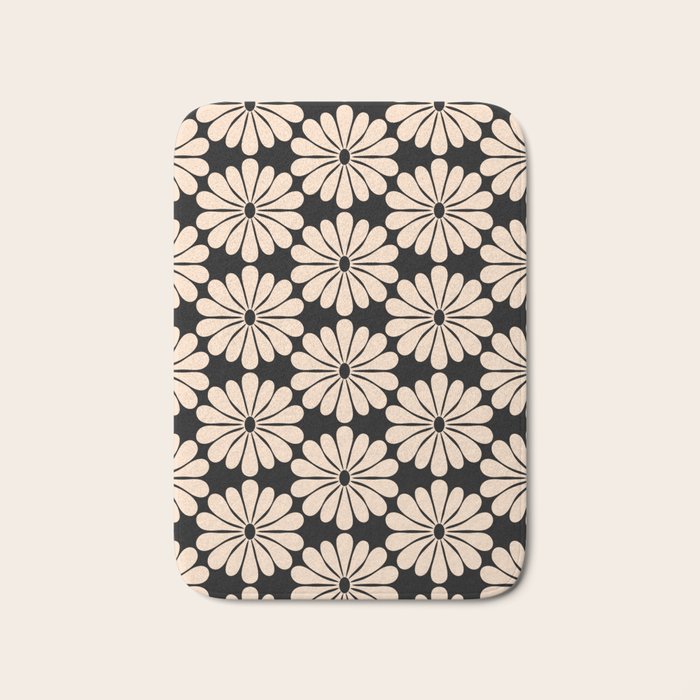 Black and White Retro Modern Daisy Bath Mat Gallery Image 1