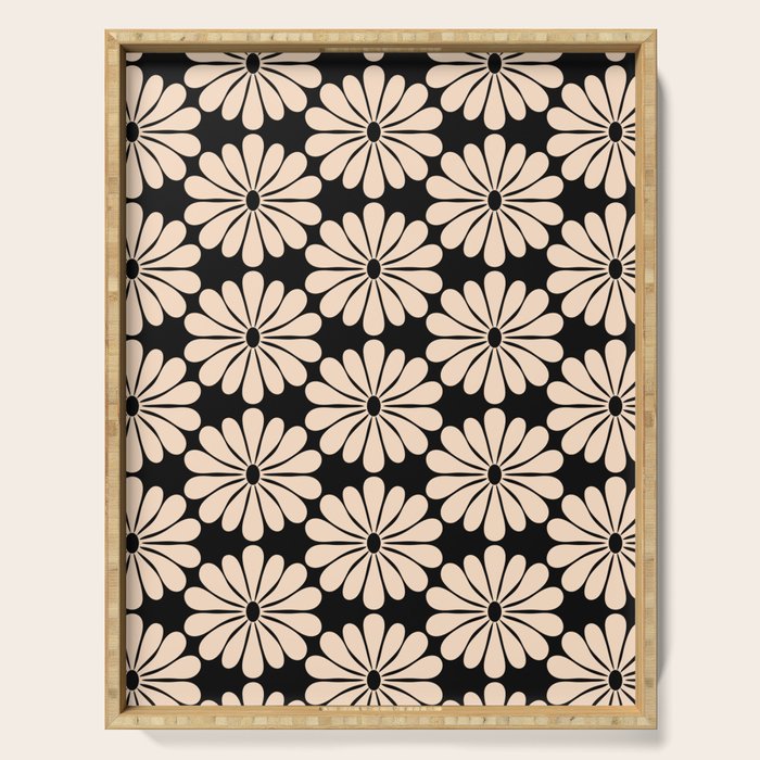 Black and White Retro Modern Daisy Serving Tray Gallery Image 1