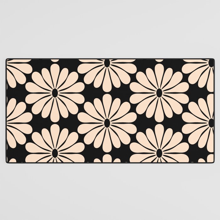 Black and White Retro Modern Daisy Desk Mat Gallery Image 3