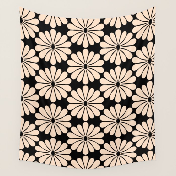 Black and White Retro Modern Daisy Wall Tapestry Gallery Image 4