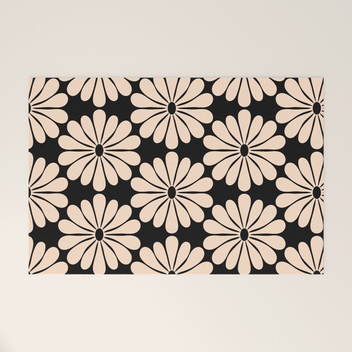 Black and White Retro Modern Daisy Welcome Mat Gallery Image 1