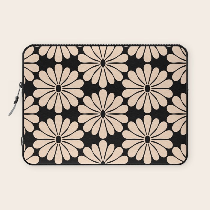 Black and White Retro Modern Daisy Laptop Sleeve Gallery Image 1