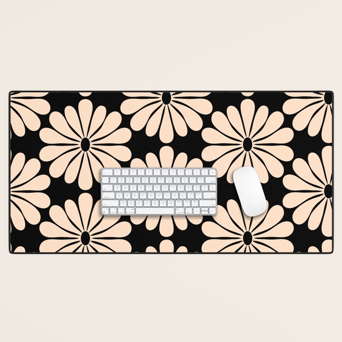 Black and White Retro Modern Daisy Desk Mat Gallery Image 1