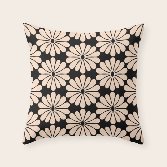Black and White Retro Modern Daisy Throw Pillow Gallery Image 1