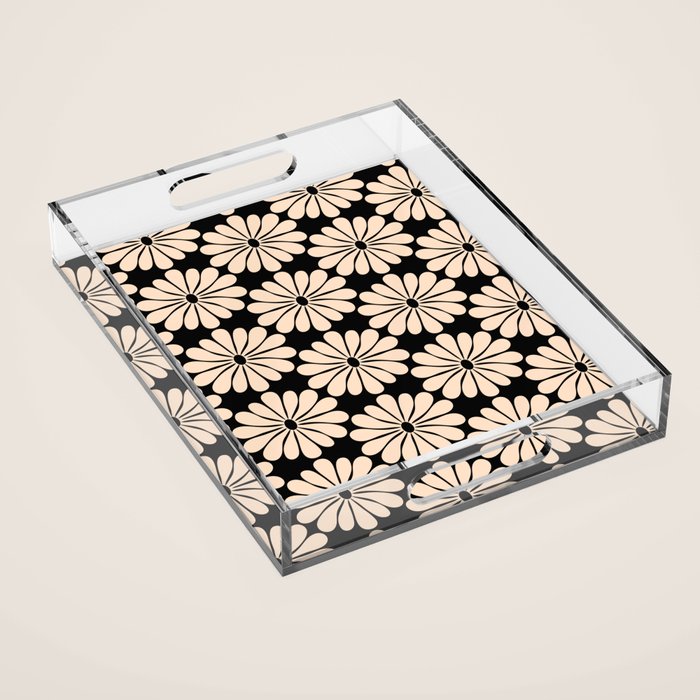 Black and White Retro Modern Daisy Acrylic Tray Gallery Image 1
