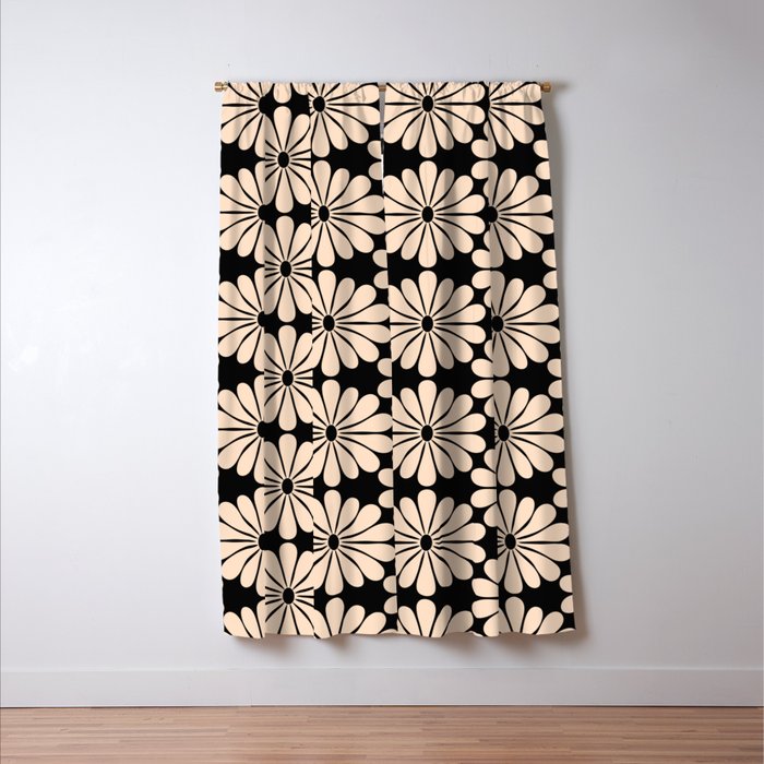 Black and White Retro Modern Daisy Window Curtain Gallery Image 3