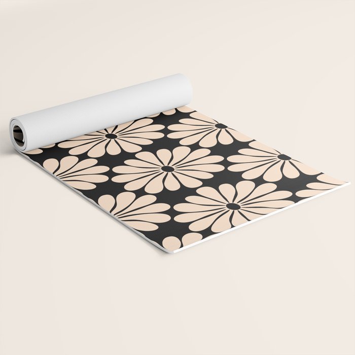 Black and White Retro Modern Daisy Yoga Mat Gallery Image 2