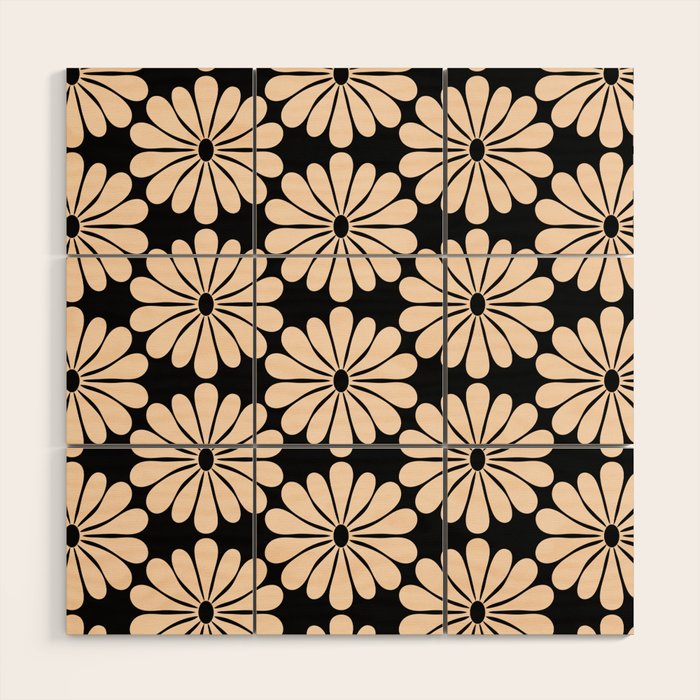 Black and White Retro Modern Daisy Wood Wall Art Gallery Image 1