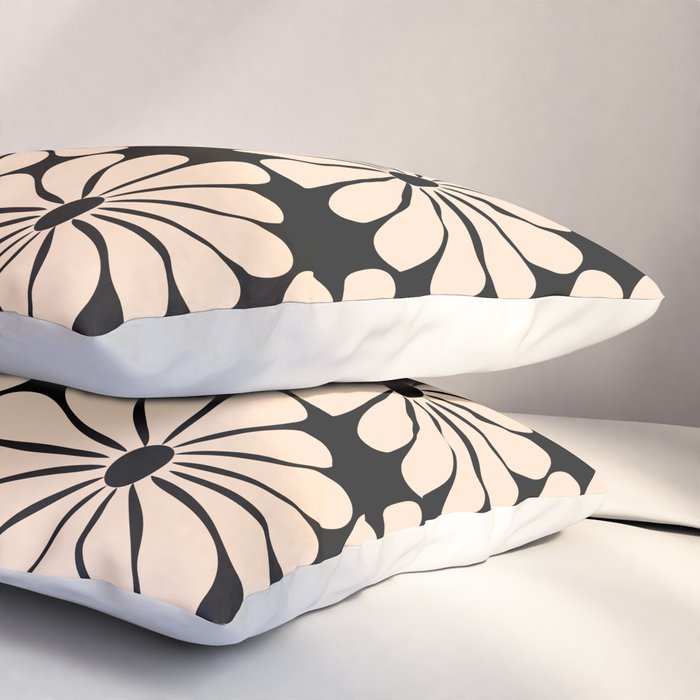 Black and White Retro Modern Daisy Pillow Sham Gallery Image 3