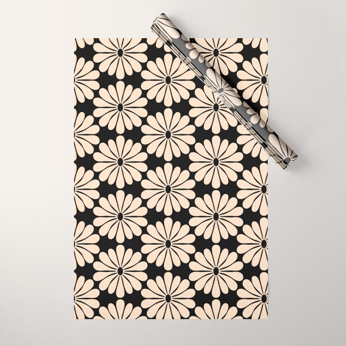 Black and White Retro Modern Daisy Wrapping Paper Gallery Image 1