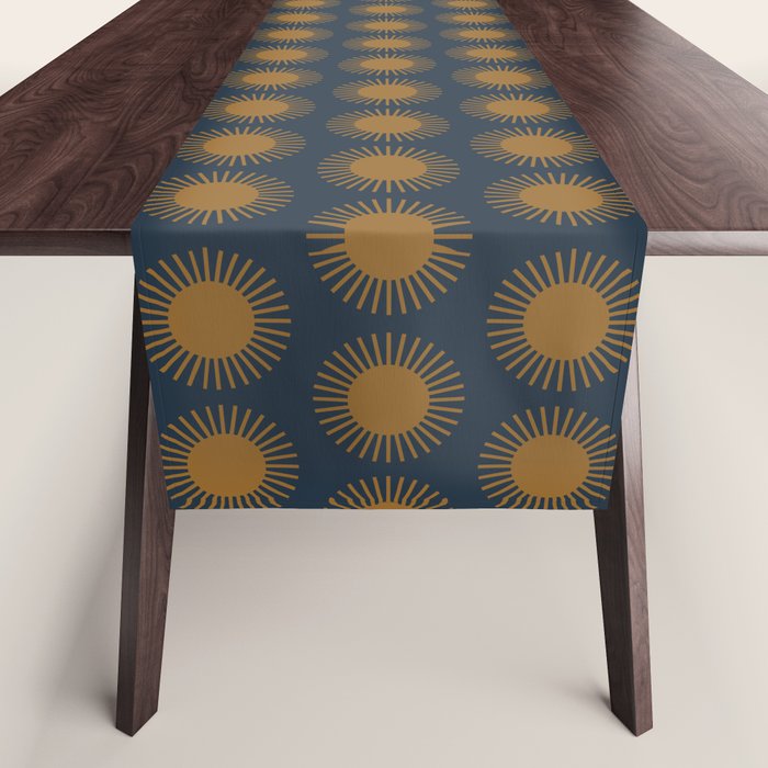Boho Summer Sun Pattern VII Navy Blue Burnt Orange Table Runner Gallery Image 1