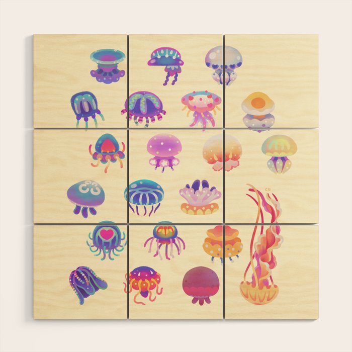 Jellyfish Day - pastel Wood Wall Art Gallery Image 1