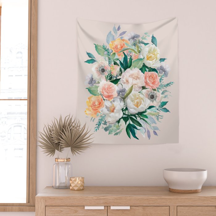 Pastel flower bouquet with roses Wall Tapestry Gallery Image 2