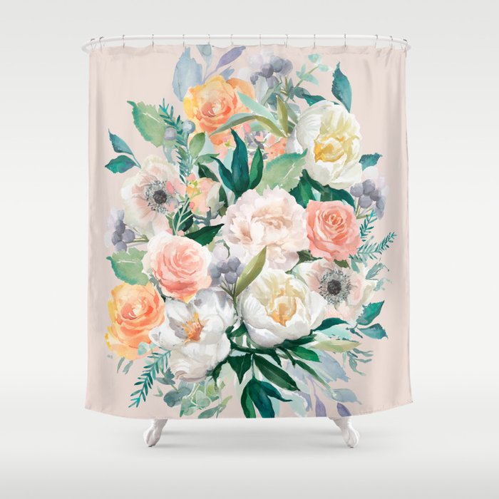 Pastel flower bouquet with roses Shower Curtain Gallery Image 1