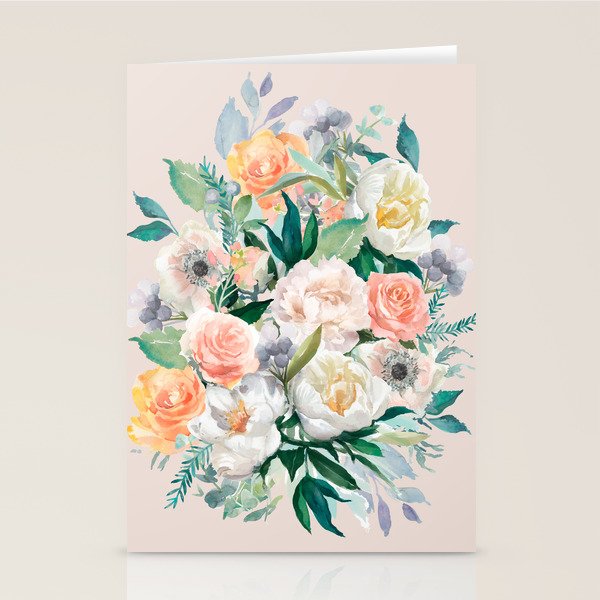 Pastel flower bouquet with roses Stationery Card Gallery Image 1