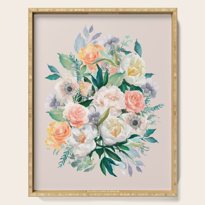 Pastel flower bouquet with roses Serving Tray Gallery Image 1