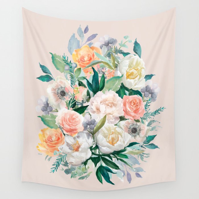 Pastel flower bouquet with roses Wall Tapestry Gallery Image 4