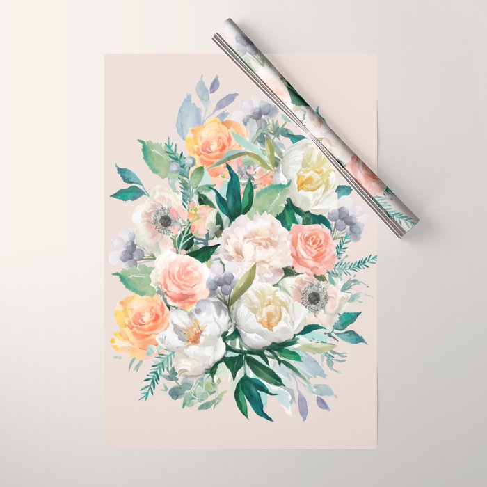 Pastel flower bouquet with roses Wrapping Paper Gallery Image 1