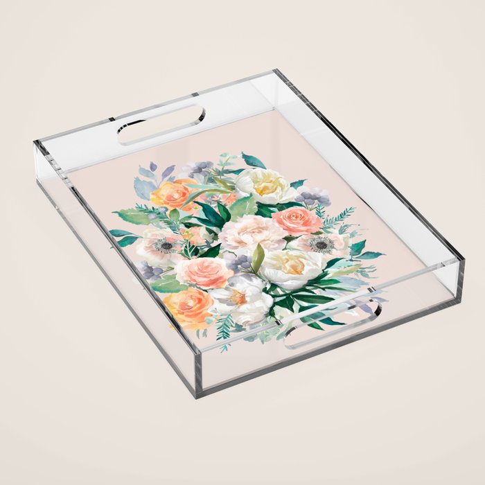 Pastel flower bouquet with roses Acrylic Tray Gallery Image 1