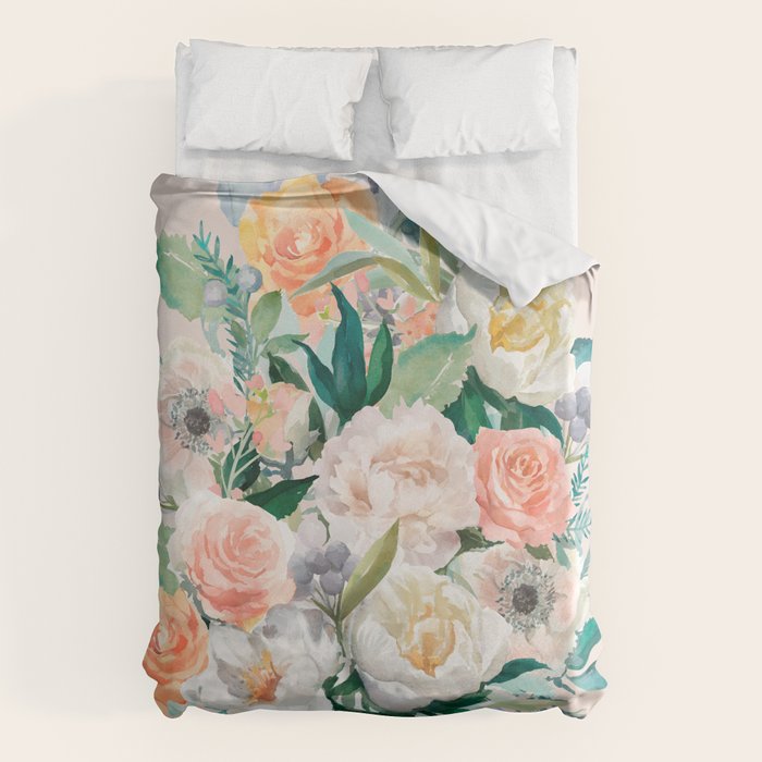 Pastel flower bouquet with roses Duvet Cover Gallery Image 6