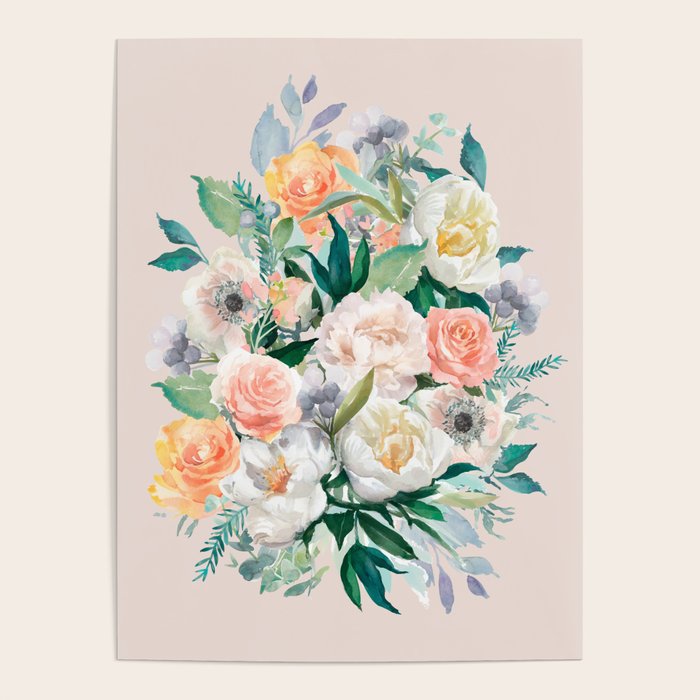 Pastel flower bouquet with roses Poster Gallery Image 4