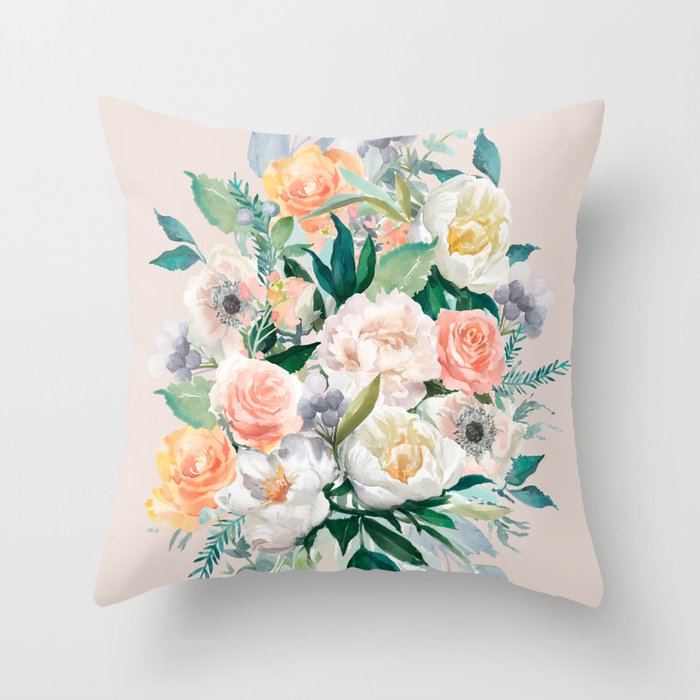 Pastel flower bouquet with roses Throw Pillow Gallery Image 6