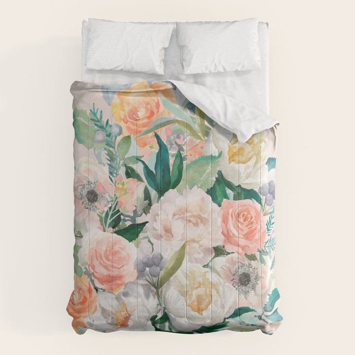 Pastel flower bouquet with roses Comforter Gallery Image 6