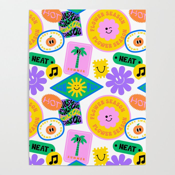 Retro funny sticker label cartoon pattern Poster Gallery Image 4
