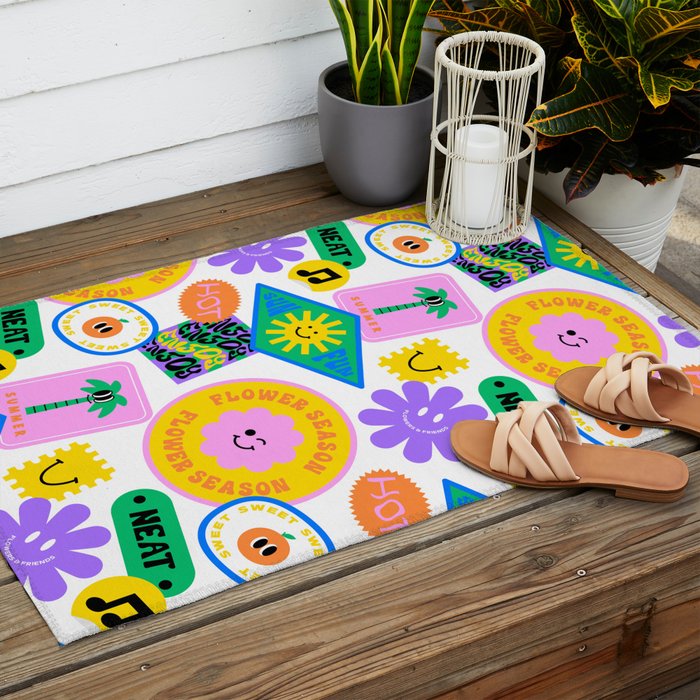 Retro funny sticker label cartoon pattern Outdoor Rug Gallery Image 2