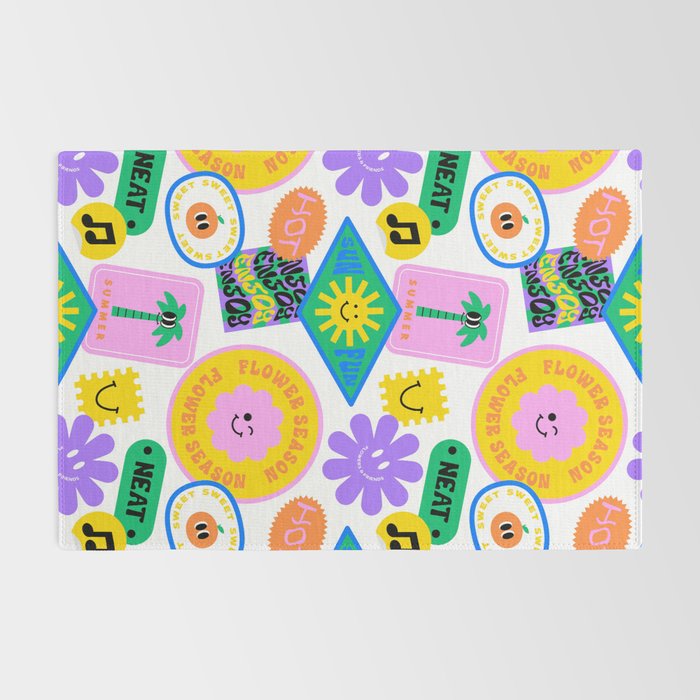 Retro funny sticker label cartoon pattern Rug Gallery Image 2