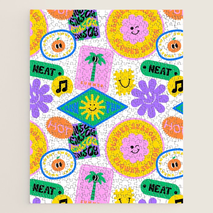 Retro funny sticker label cartoon pattern Jigsaw Puzzle Gallery Image 1