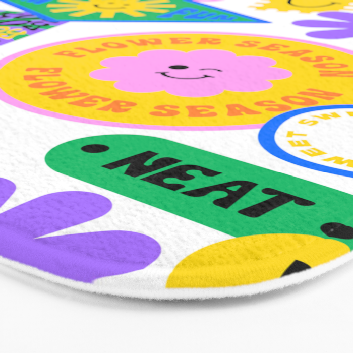 Retro funny sticker label cartoon pattern Bath Mat Gallery Image 3