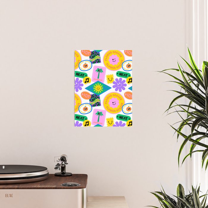 Retro funny sticker label cartoon pattern Poster Gallery Image 2