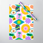 Retro funny sticker label cartoon pattern Wrapping Paper Gallery Image 1